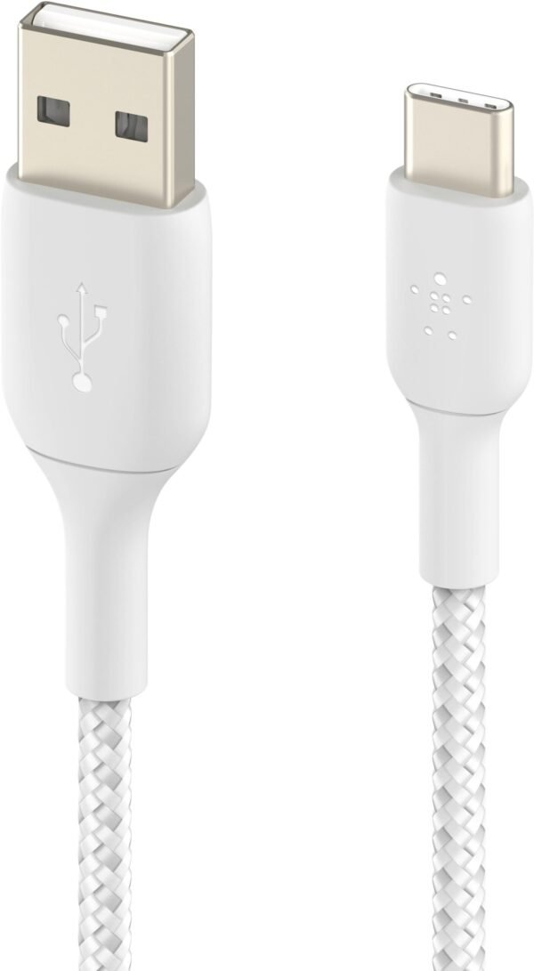 Belkin - BOOST↑CHARGE Braided USB-C to USB-A Cord 6.6ft for iPhone 16 Series, Samsung, Google Pixel 7 & 8, iPad Pro & More - White