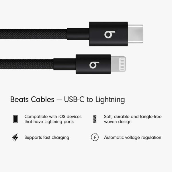 Beats - 5' USB-C to Lightning Woven Cable - Bolt Black